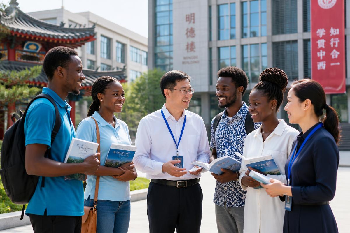 Étudiants africains accompagnés par JL Trade Group sur un campus universitaire chinois
